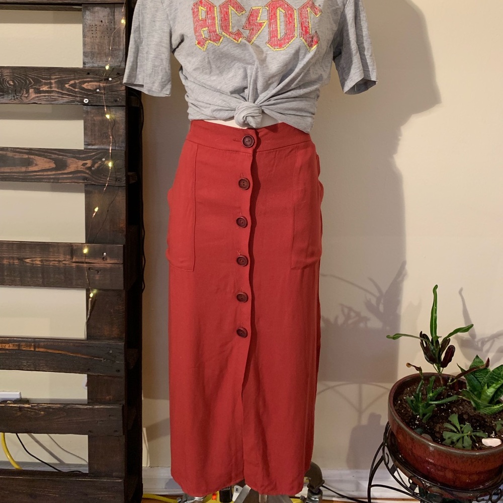 NWT Rust Button-down Side-slit Midi-skirt